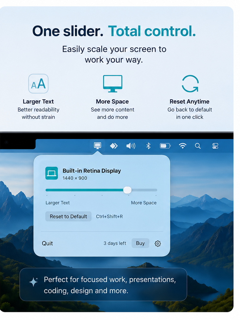 Screen Scale larger text more space and reset features