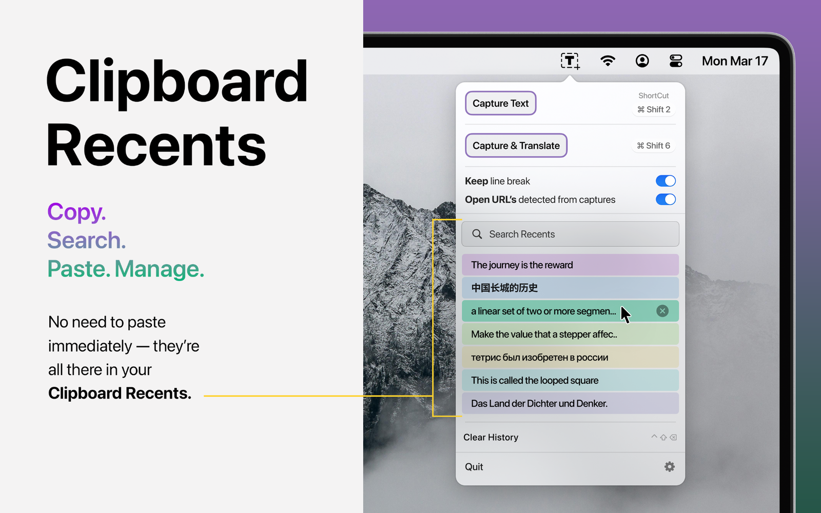 Search clipboard recents